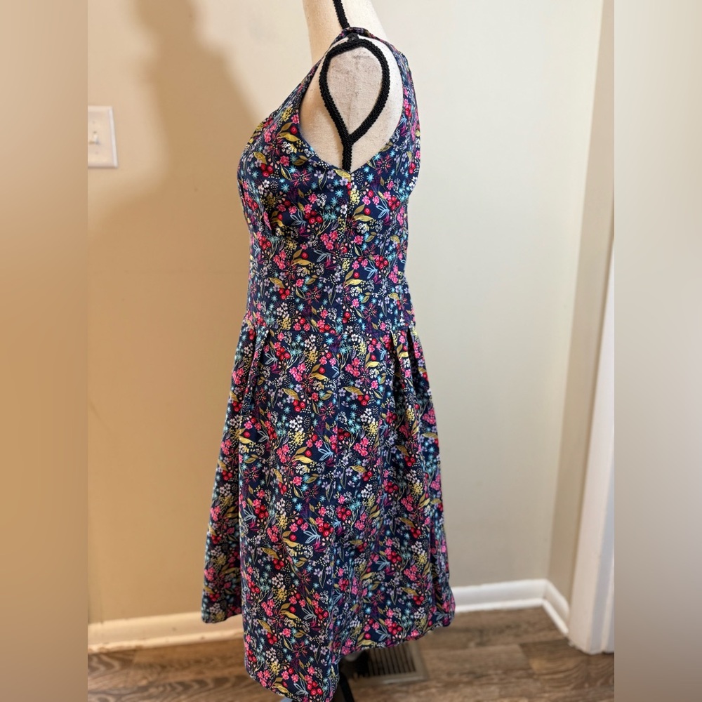 Handmade cottage floral fit flare pleated midi dress pockets SZ 8 - Picture 5 of 12